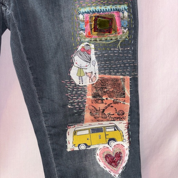 Adam Levine Art Jeans NWT – Embroidered Patchwork Boho Skinny Denim Women’s M - Picture 3 of 16